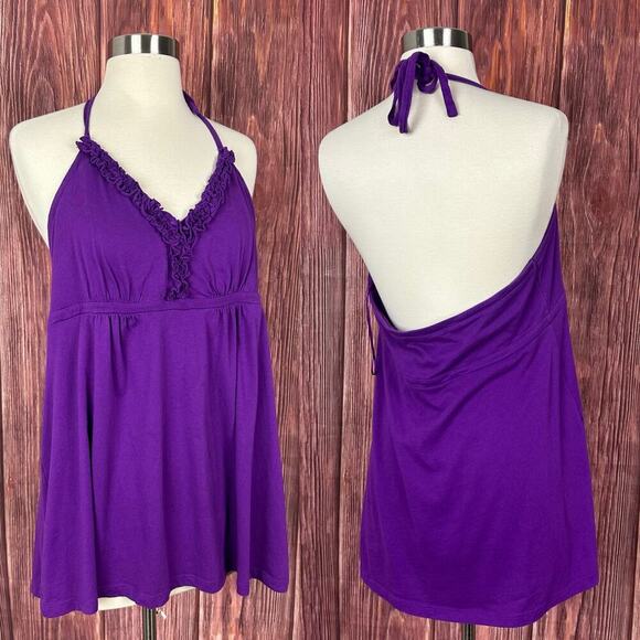 Express Purple Y2K Tank Top Halter Neck Womens Size Large L - Picture 1 of 8